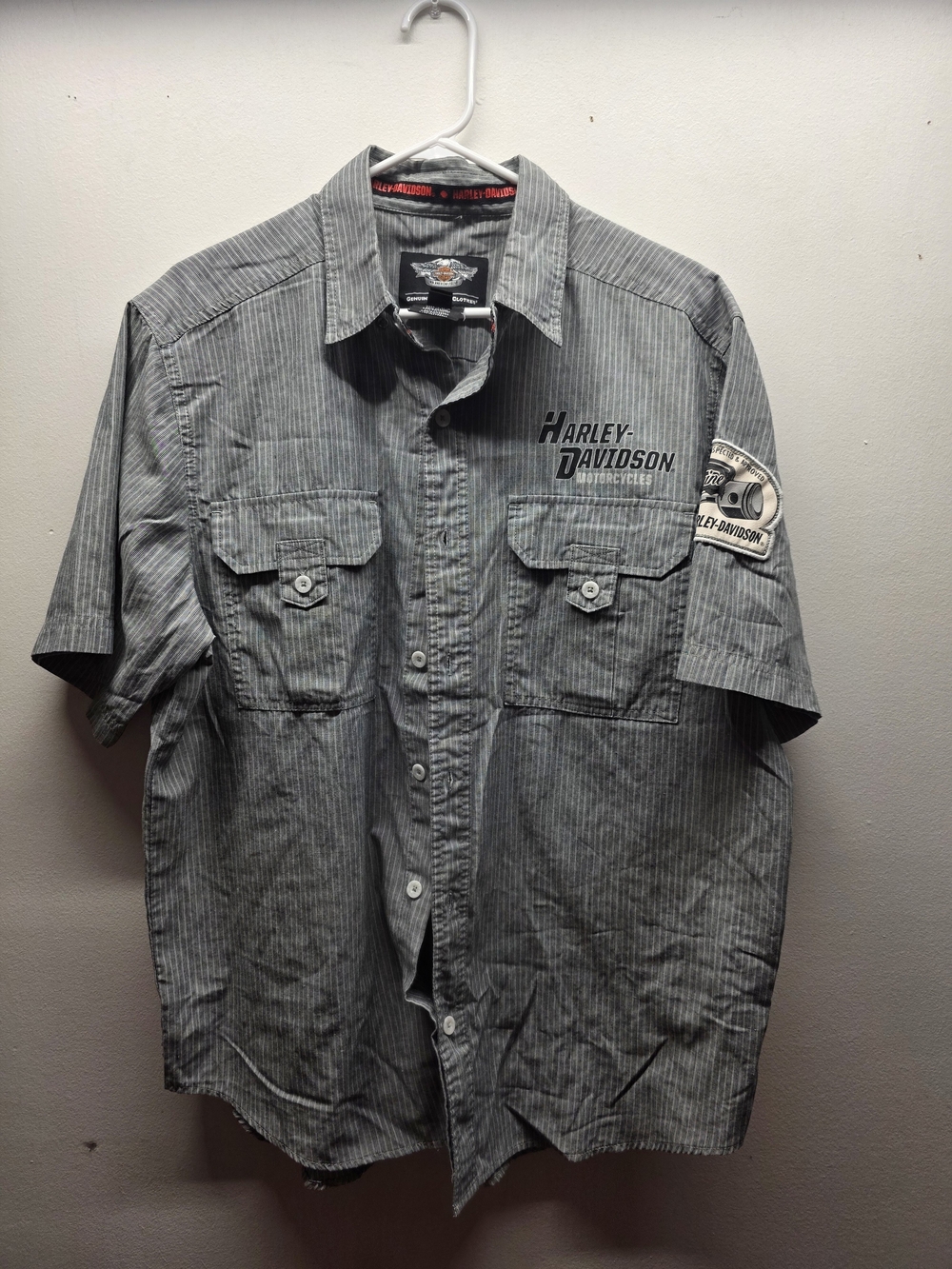 Harley-Davidson Gray Pinstripe Short Sleeve Button-Front Shirt